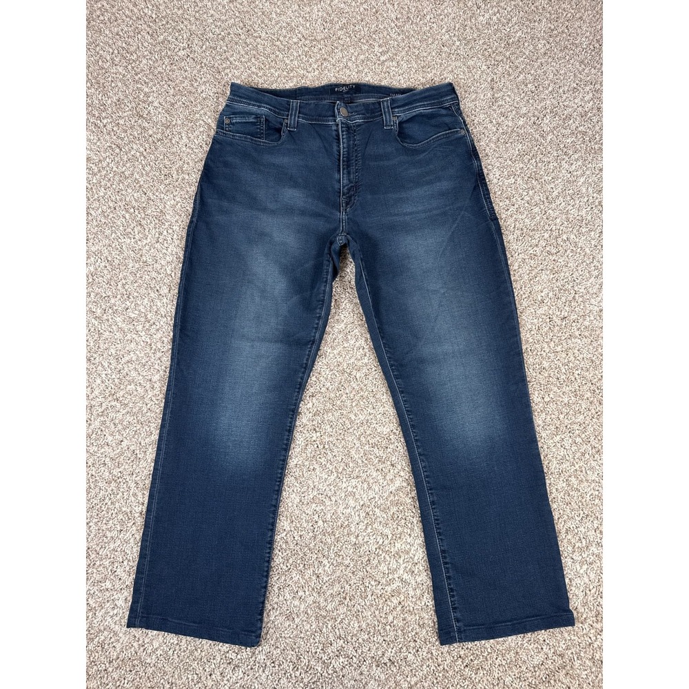 Fidelity Denim Jeans Mens 38 Jimmy Straight Leg Mid Rise Dark Blue Stretch 38x28